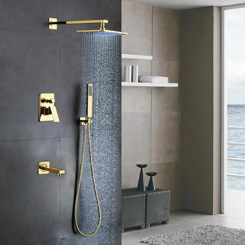 Brass Concealed Wall Shower | Silver - Black - Gold - Image 4